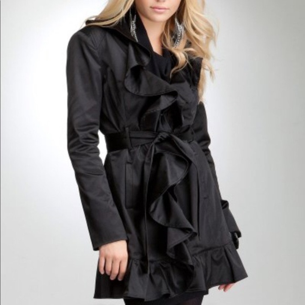 Bebe Ruffle Trench Coat